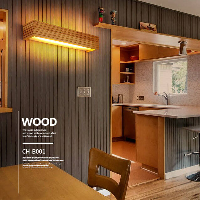 Modern Solid Wood Rectangular Linear LED Vanity Wall Sconce