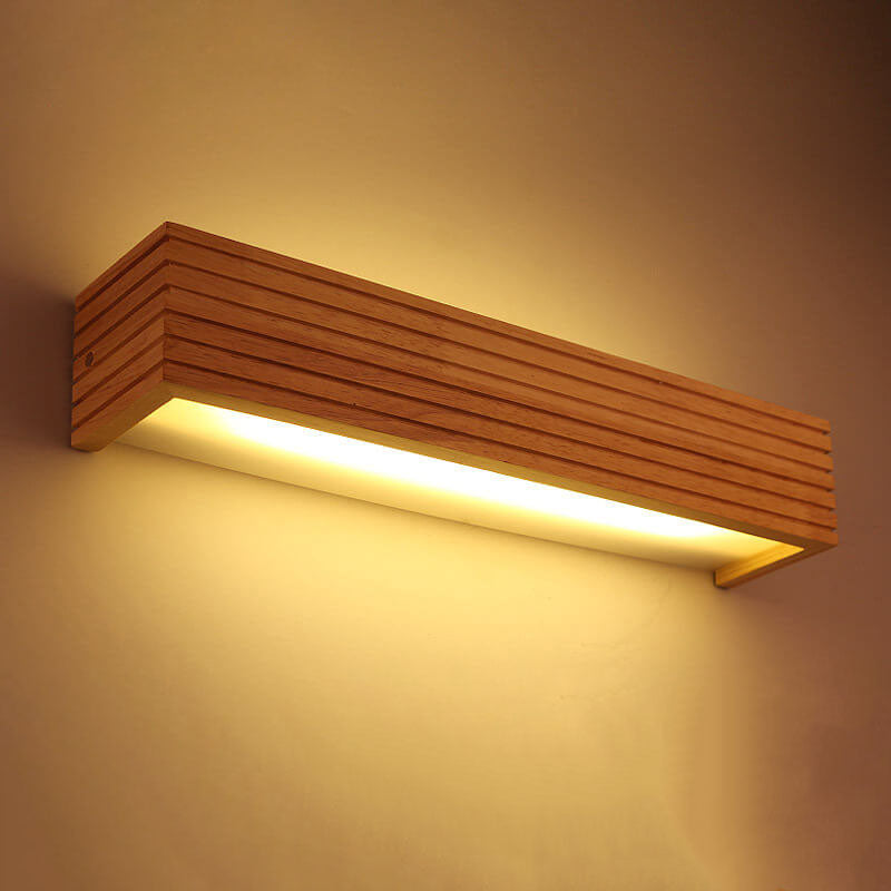 Modern Solid Wood Rectangular Linear LED Vanity Wall Sconce