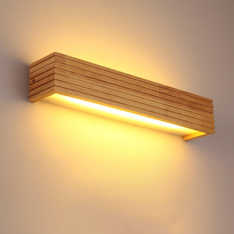 Modern Solid Wood Rectangular Linear LED Vanity Wall Sconce
