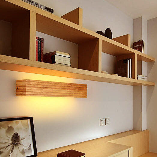 Modern Solid Wood Rectangular Linear LED Vanity Wall Sconce