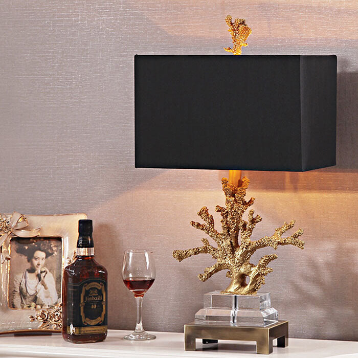 Modern Art Deco Linen Resin Crystal Coral Base Table Lamp