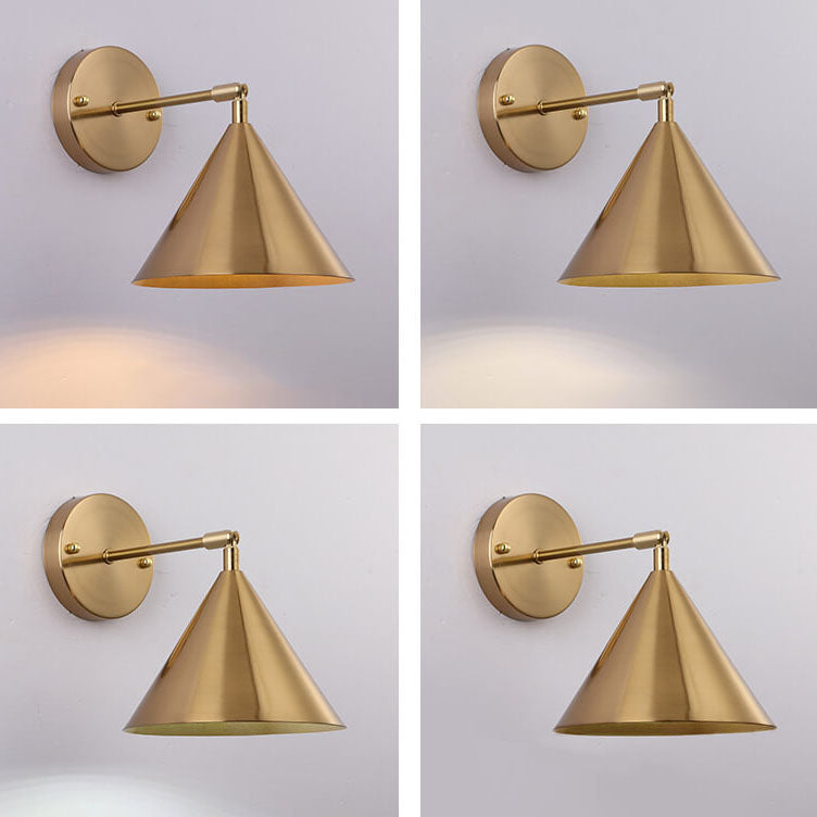 Contemporary Industrial Iron Plated Brass Cone Wall Sconce