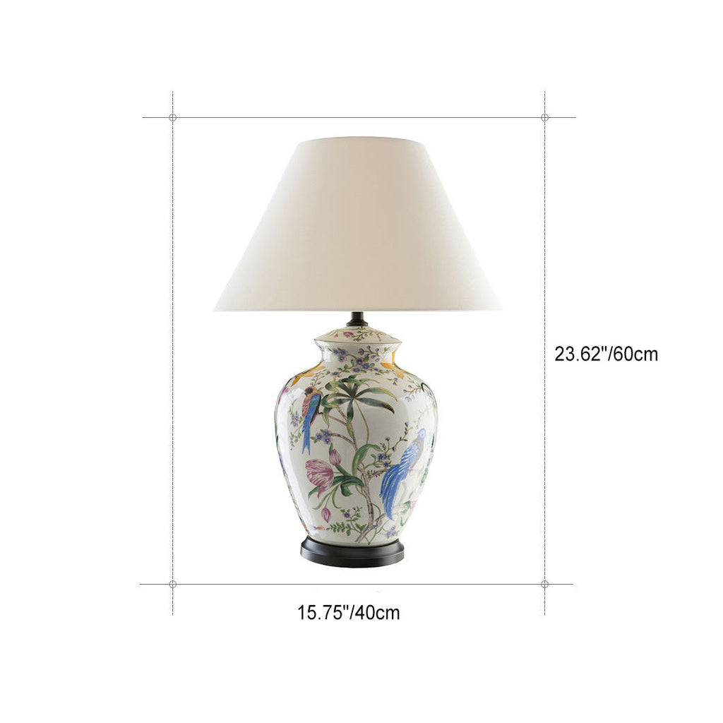 Modern Retro Ceramic Idyllic Flower and Bird Table Lamp