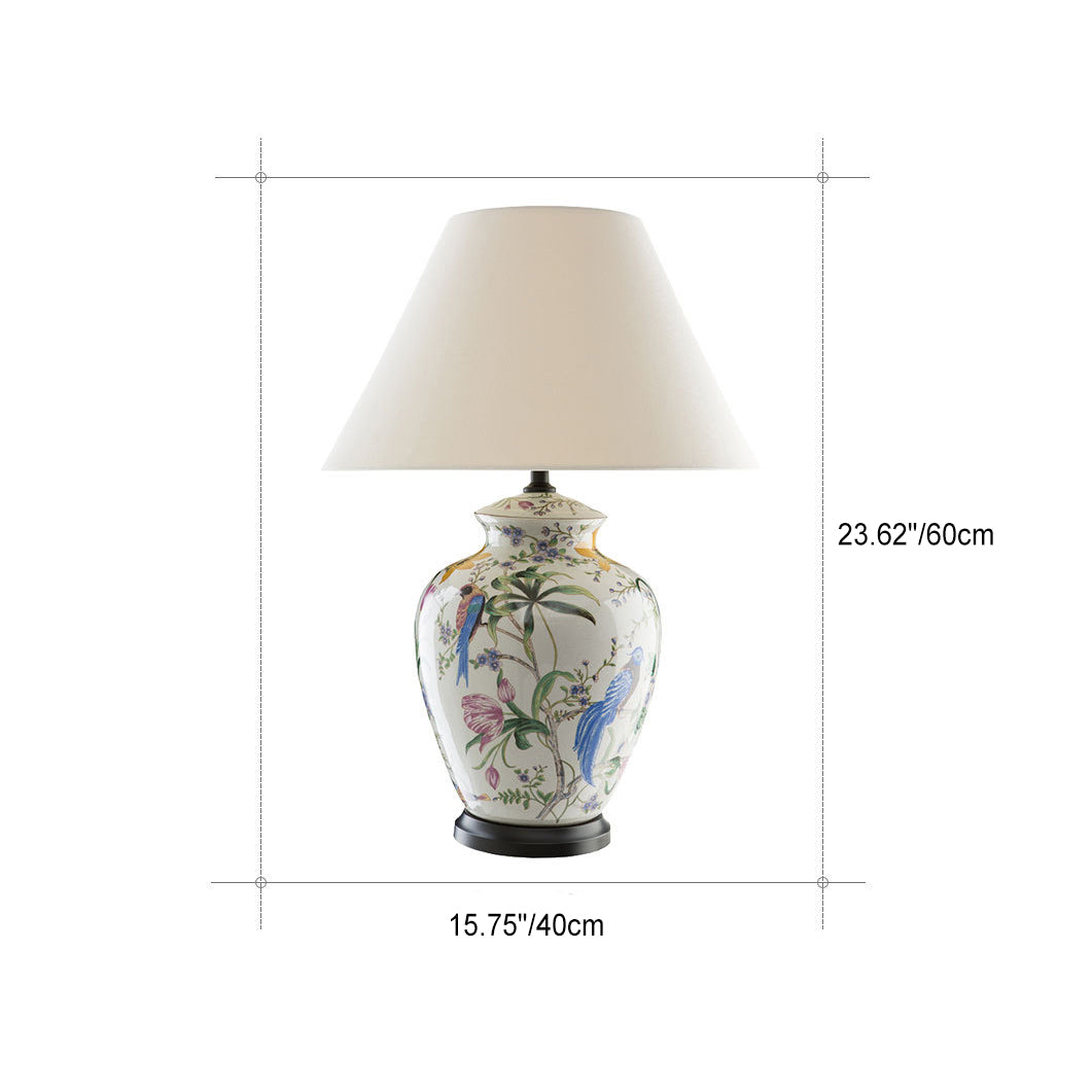 Modern Retro Ceramic Idyllic Flower and Bird Table Lamp