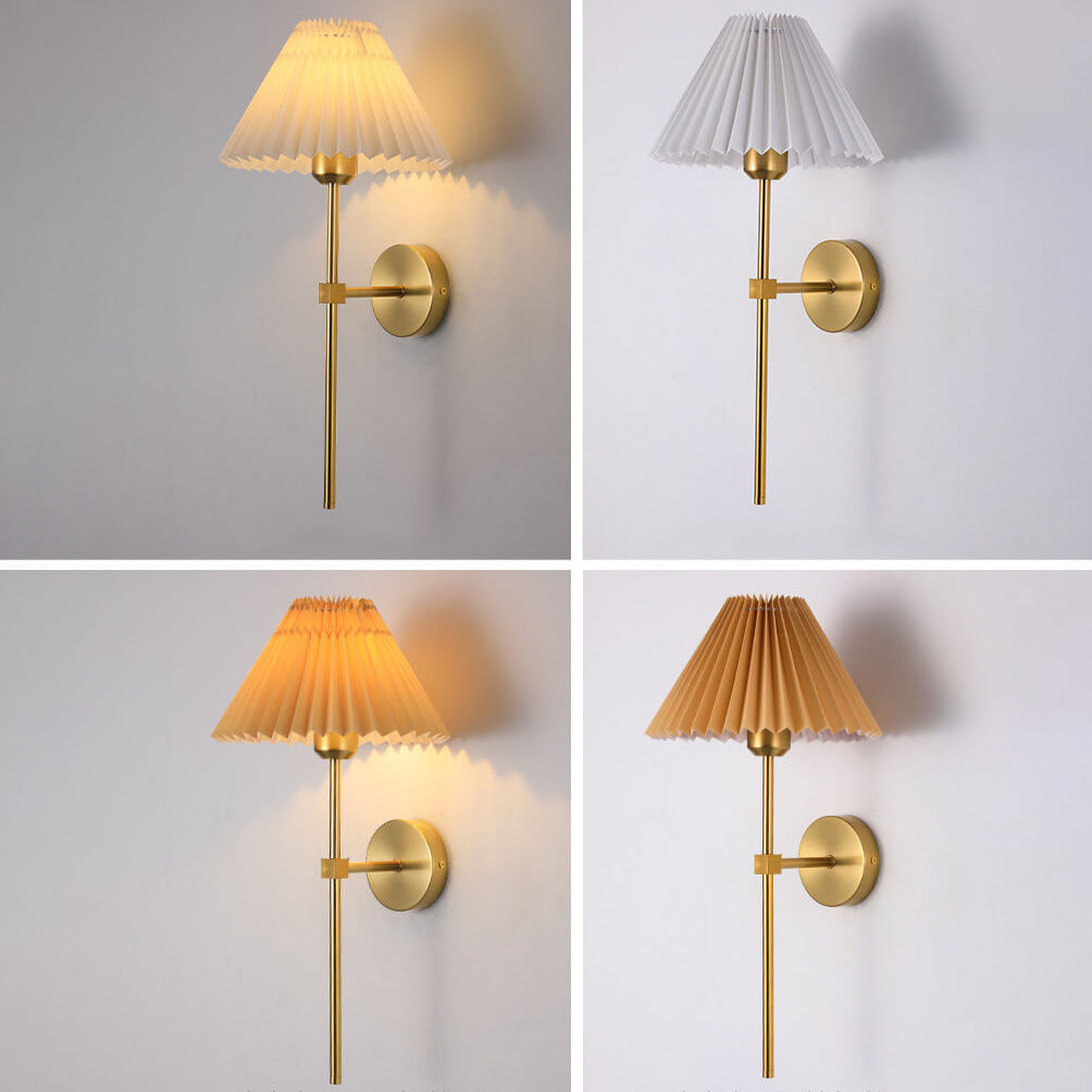 Vintage Pleated Fabric Shade Straight Arm Wall Sconce