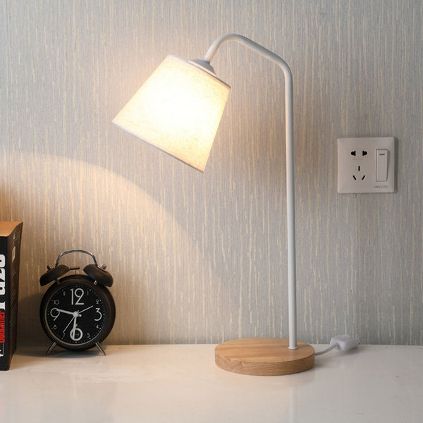 Nordic Minimalist Cone Linen Shade Wood Base Table Lamp