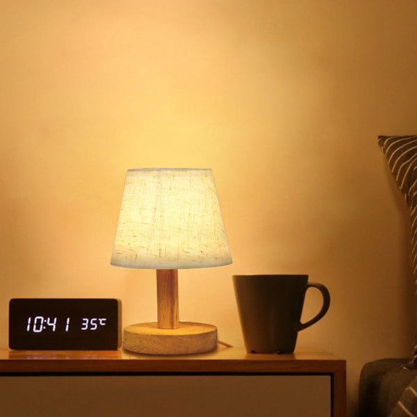 Nordic Round Wood Fabric LED Table Lamp