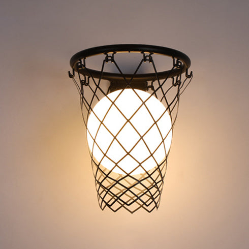 Modern Kids Iron Glass Basketball Hoop Wall Sconce