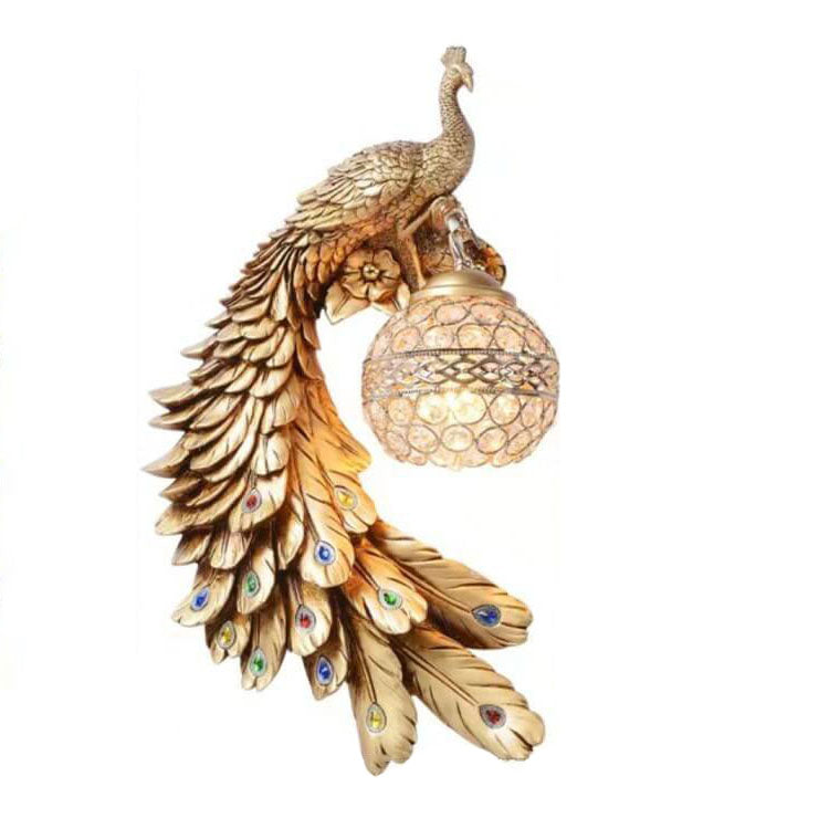 Vintage Ornate Resin Peacock Crystal Wall Sconce