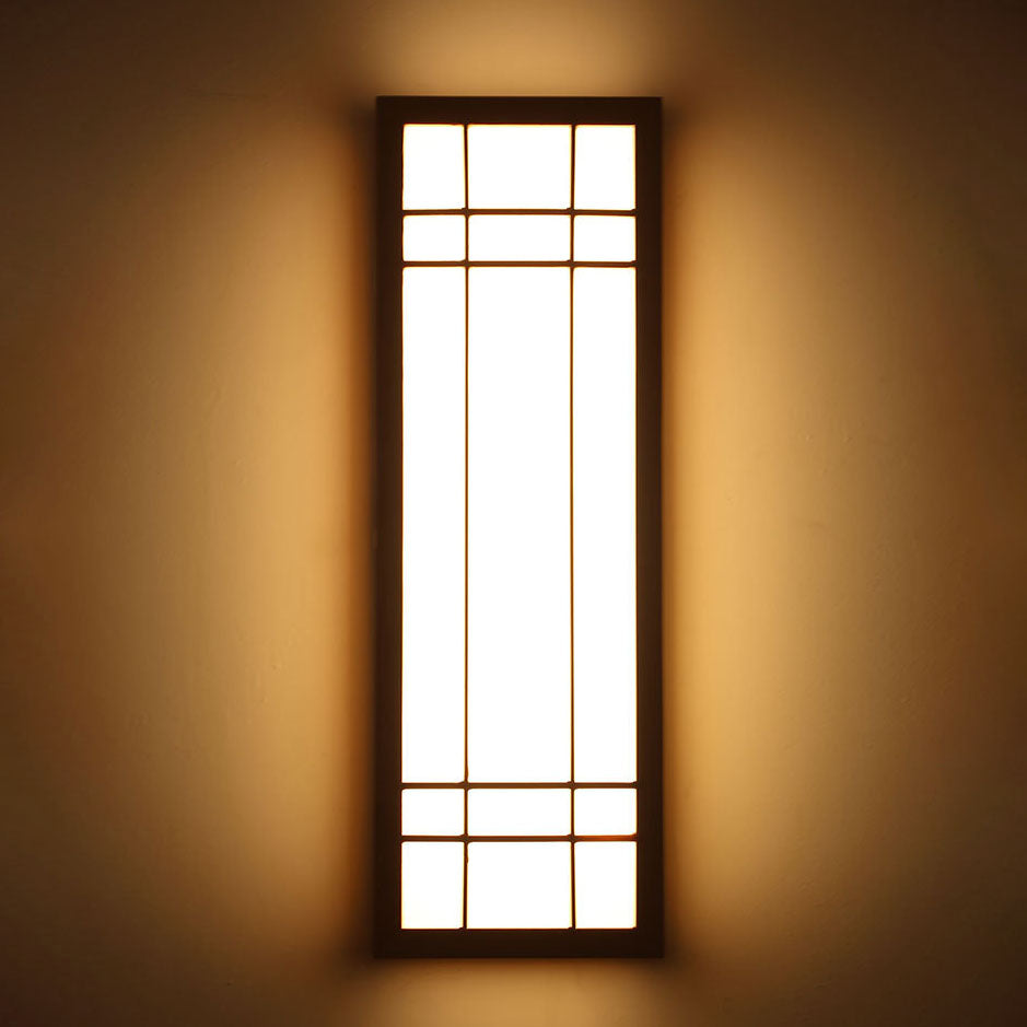 Traditional Japanese Rectangle Solid Wood LED Wall Sconce