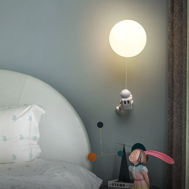 Contemporary Creative Orb Astronaut Iron Resin Wall Sconce