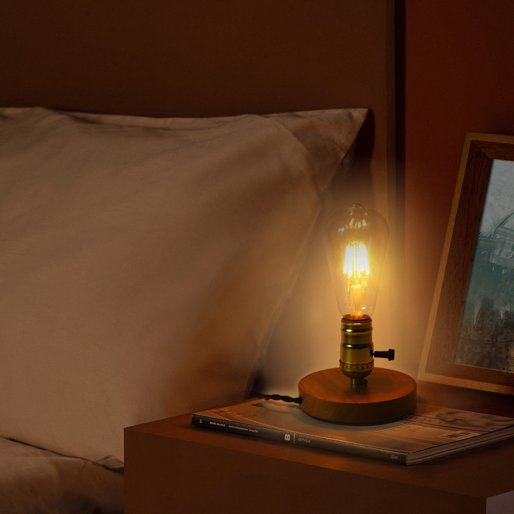 Traditional Vintage Glass Solid Wood Base 1-Light Table Lamp