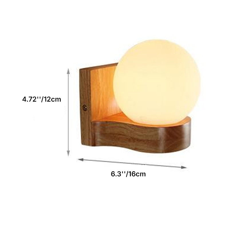 Contemporary Nordic Rubberwood Glass Ball Wall Sconce