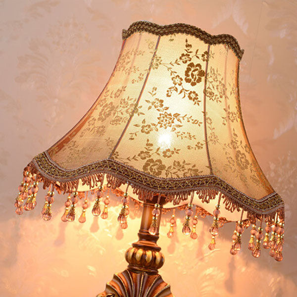 European Vintage Fabric Tassel Resin Court Table Lamp