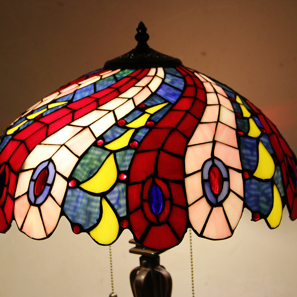 Tiffany Mediterranean Stained Glass Cone Pull Table Lamp