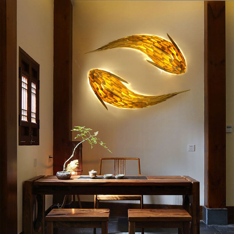 Modern Decorative Carp Linden Wood 2/4-Light Wall Sconce