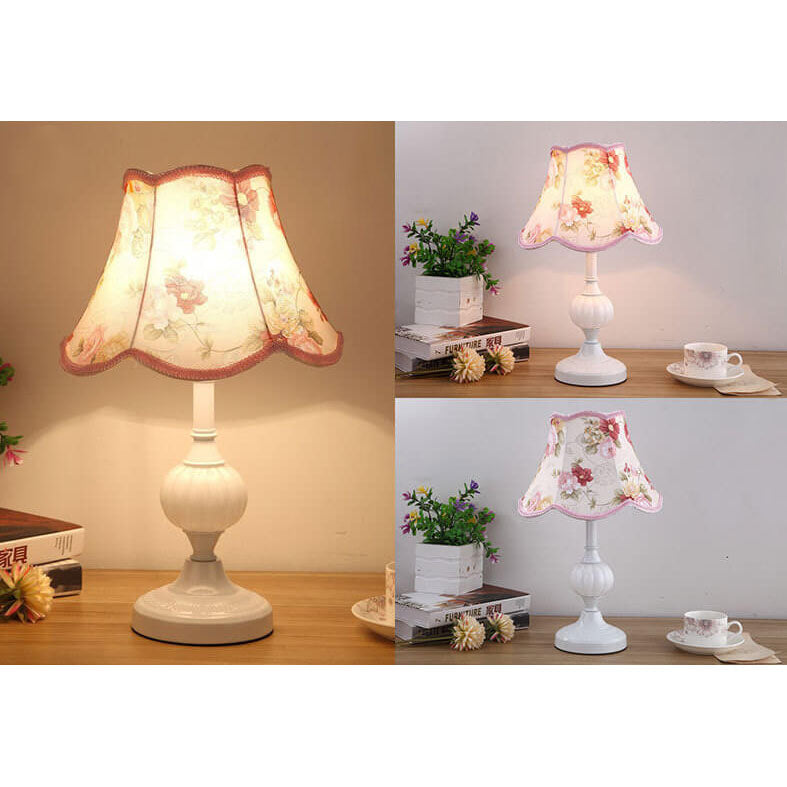 Nordic Vintage Floral Glass & Fabric 1-Light Table Lamp
