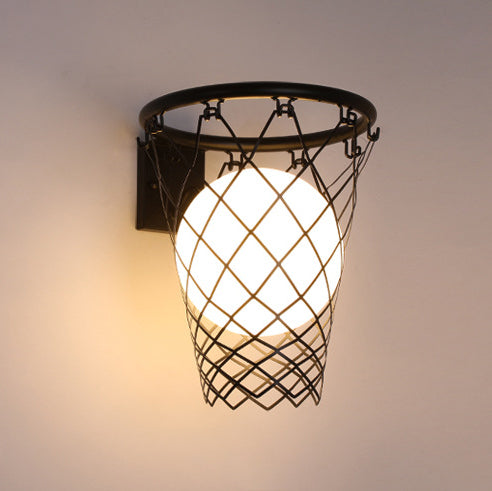 Modern Kids Iron Glass Basketball Hoop Wall Sconce