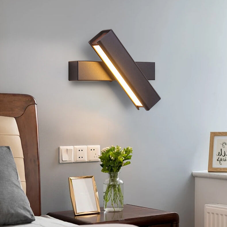 Modern Minimalist Rectangular Aluminum Iron Wood Rotatable Wall Sconce