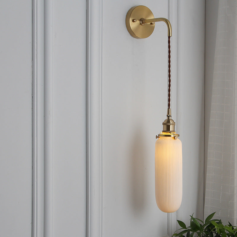 Japanese Retro Minimalist Cylinder Oval Brass Wall Sconce
