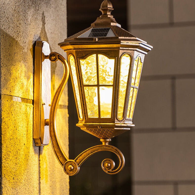 Traditional European Solar Outdoor Lantern Glass Wall Sconce