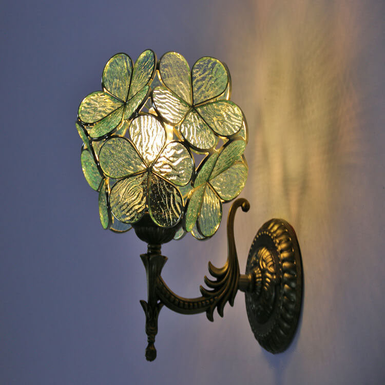 European Vintage Tiffany Flower Shaped Glass Wall Sconce