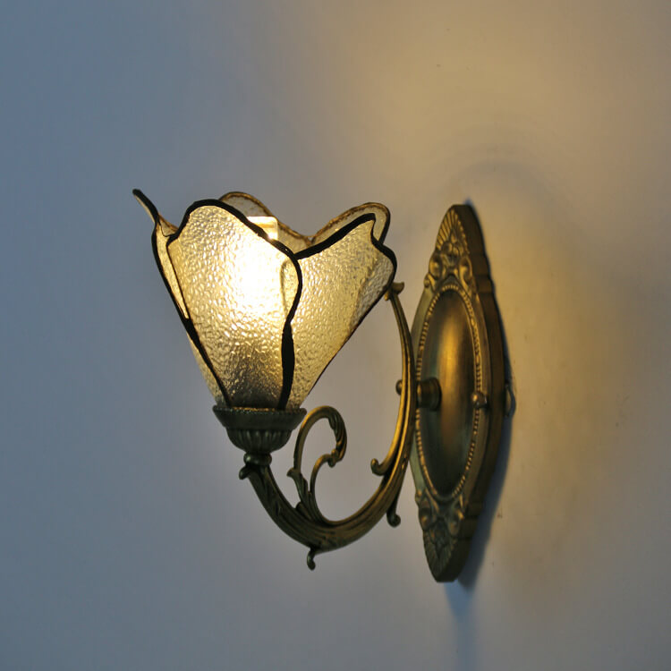 Vintage Tiffany Petals Stained Glass 1-Light Wall Sconce