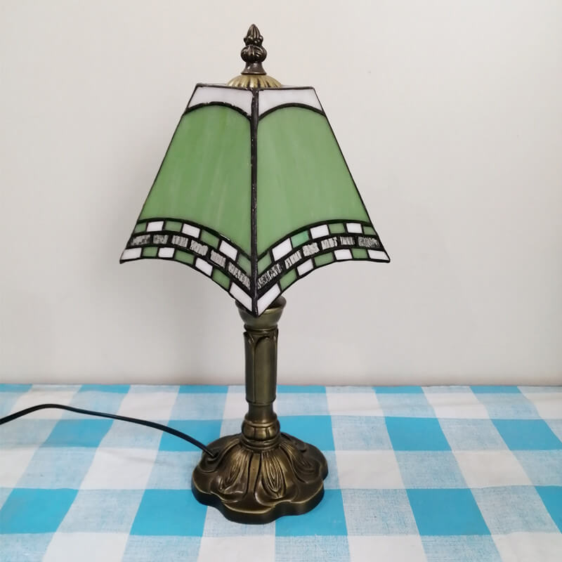 Traditional Tiffany Square Stained Glass Iron Table Lamp