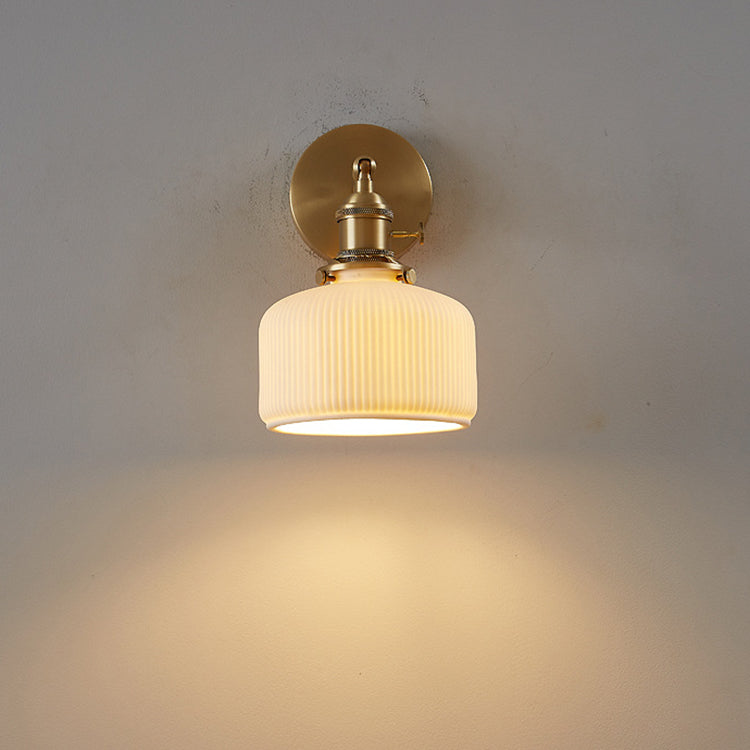 Modern Minimalist Striped Ceramic Jar 1-Light Wall Sconce
