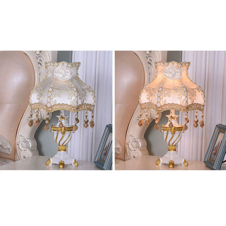 European Luxury Fabric Lace Resin 1-Light Table Lamp