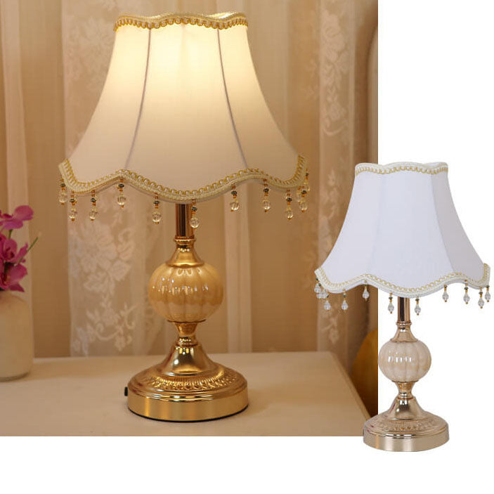 Traditional Vintage Fabric Floral Glass Hardware Table Lamp