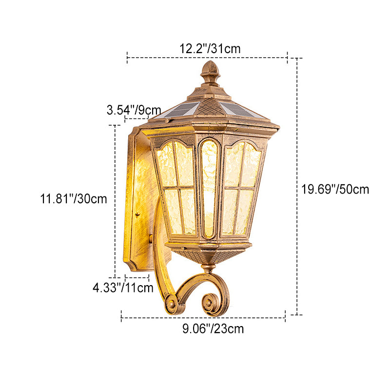 Traditional European Solar Outdoor Lantern Glass Wall Sconce