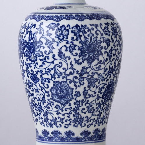 Traditional Chinese Ceramic Fabric Electroplated Table Lamp