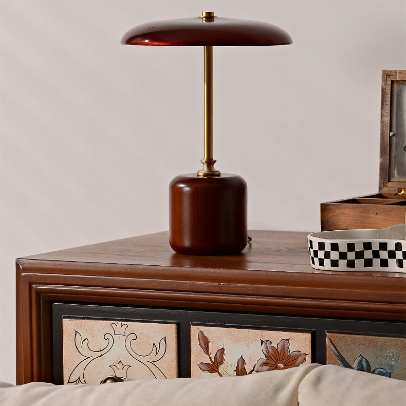 Retro Brass Wood Glass Round Cylinder LED Table Lamp