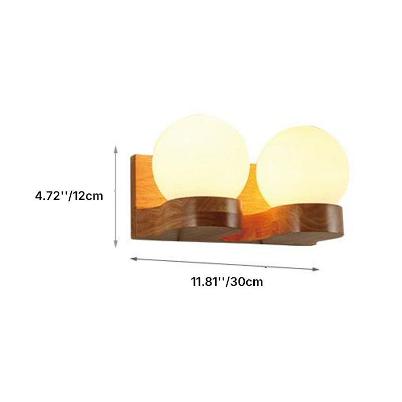 Contemporary Nordic Rubberwood Glass Ball Wall Sconce