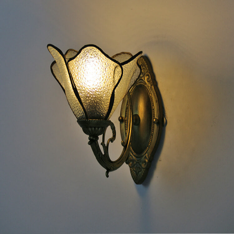Vintage Tiffany Petals Stained Glass 1-Light Wall Sconce
