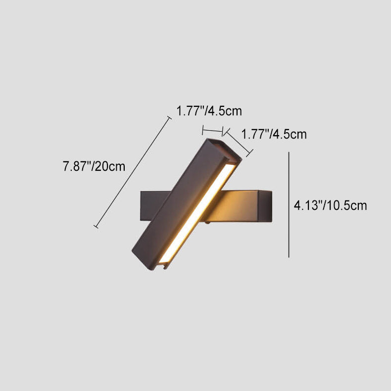 Modern Minimalist Rectangular Aluminum Iron Wood Rotatable Wall Sconce
