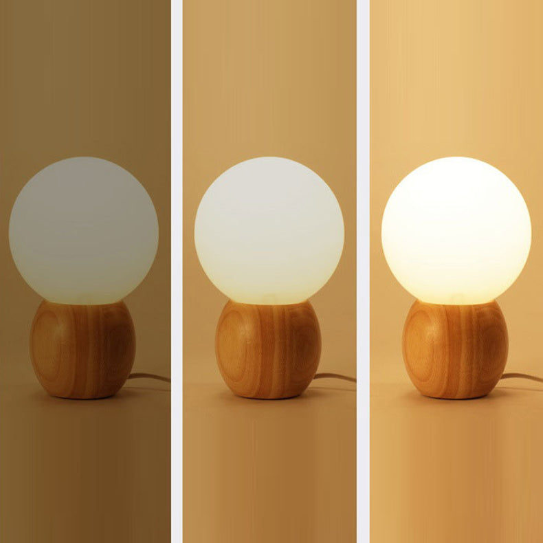 Scandinavian Orb Glass Wood Base 1-Light Table Lamp