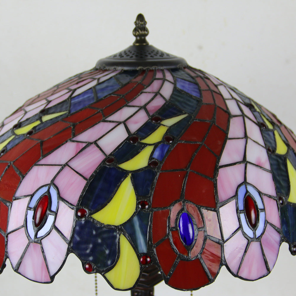 Tiffany Mediterranean Stained Glass Cone Pull Table Lamp