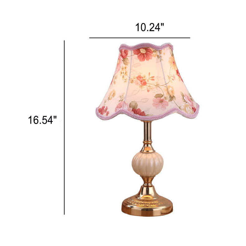Nordic Vintage Floral Glass & Fabric 1-Light Table Lamp