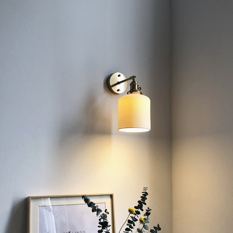 Japanese Retro Minimalist Cylinder Oval Brass Wall Sconce