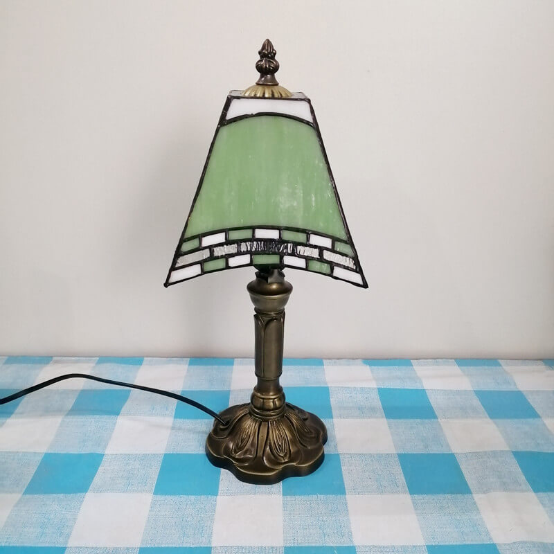 Traditional Tiffany Square Stained Glass Iron Table Lamp
