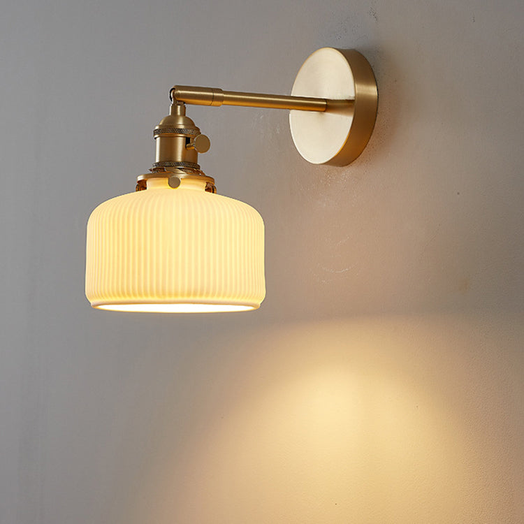 Modern Minimalist Striped Ceramic Jar 1-Light Wall Sconce