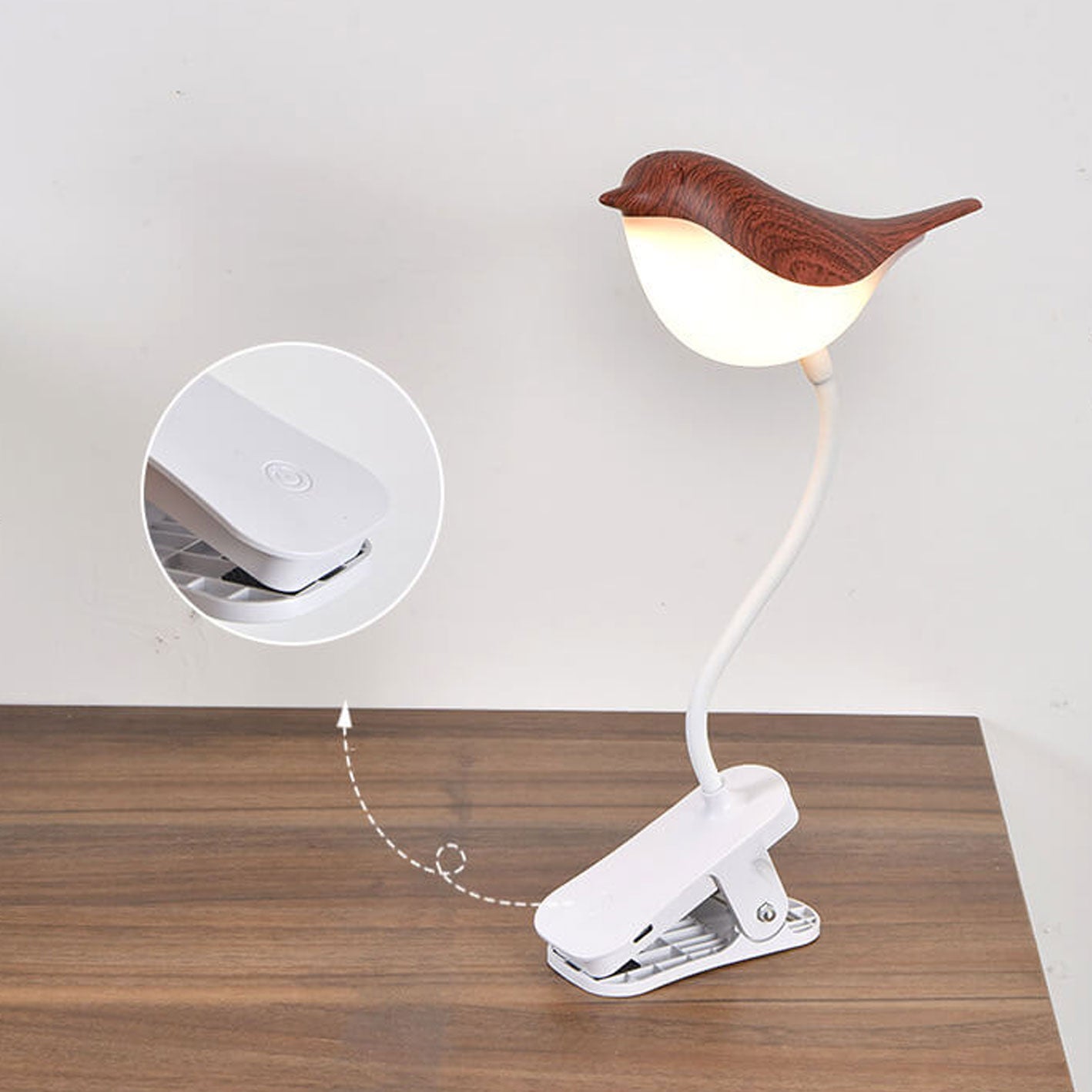 Nordic Creative Bird Clip USB Charging LED Night Table Lamp