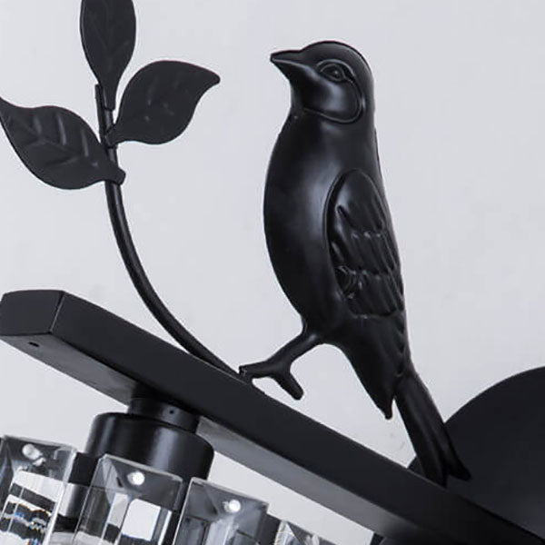 Traditional Vintage Iron Glass Round Bird Wall Sconce