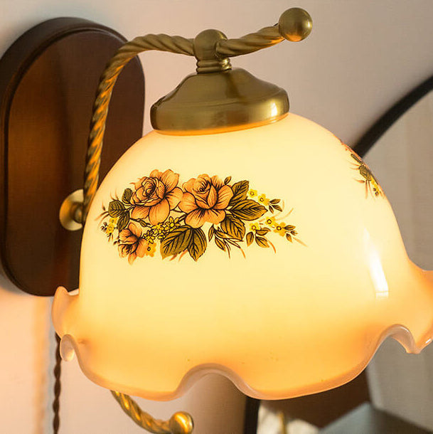 French Vintage Cream Glass Petal 1-Light Wall Sconce
