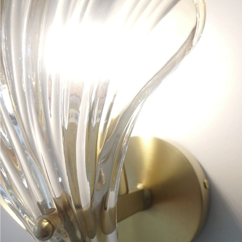 Modern Art Deco Scalloped Shell Amber Glass Wall Sconce