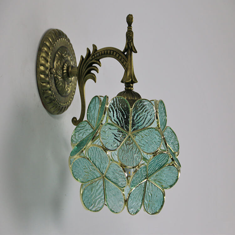European Vintage Tiffany Flower Shaped Glass Wall Sconce