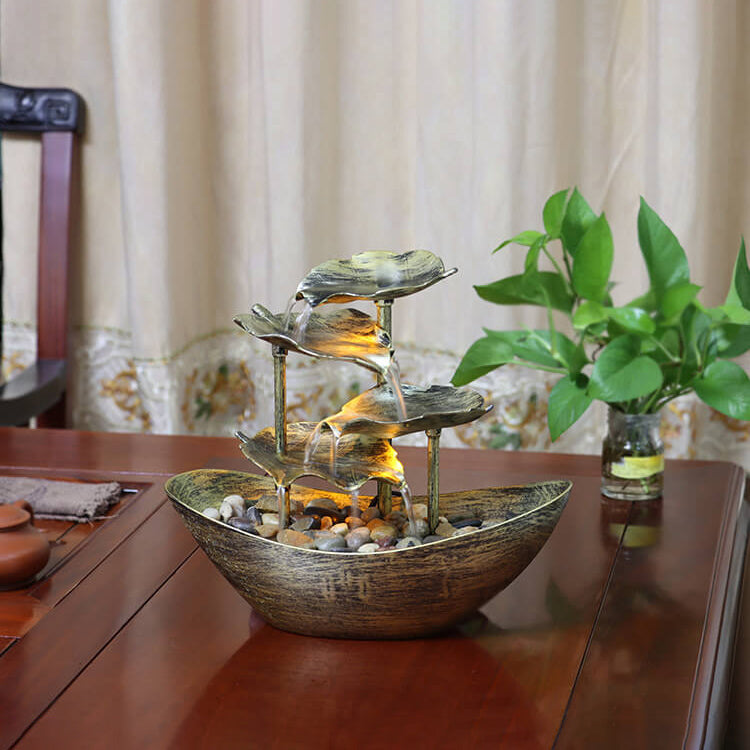 Creative Lotus Leaf Yuanbao Flowing Fountain LED Table Lamp