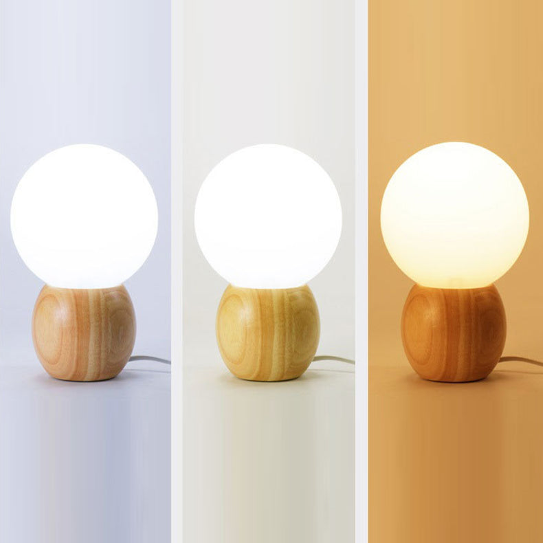 Scandinavian Orb Glass Wood Base 1-Light Table Lamp